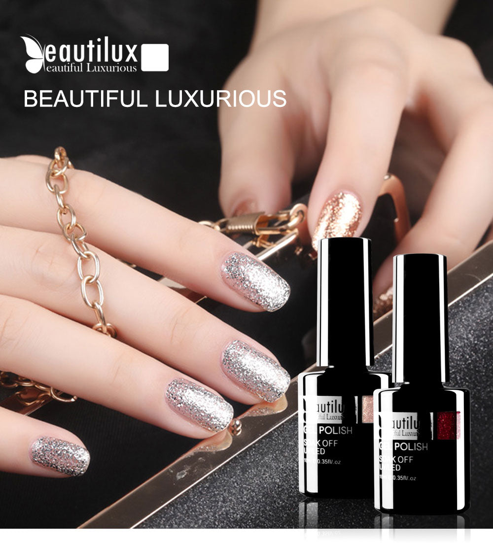 Vernis Gel Semi-Permanent Pailleté – Diamond Platinum Color Beautilux – 10ml