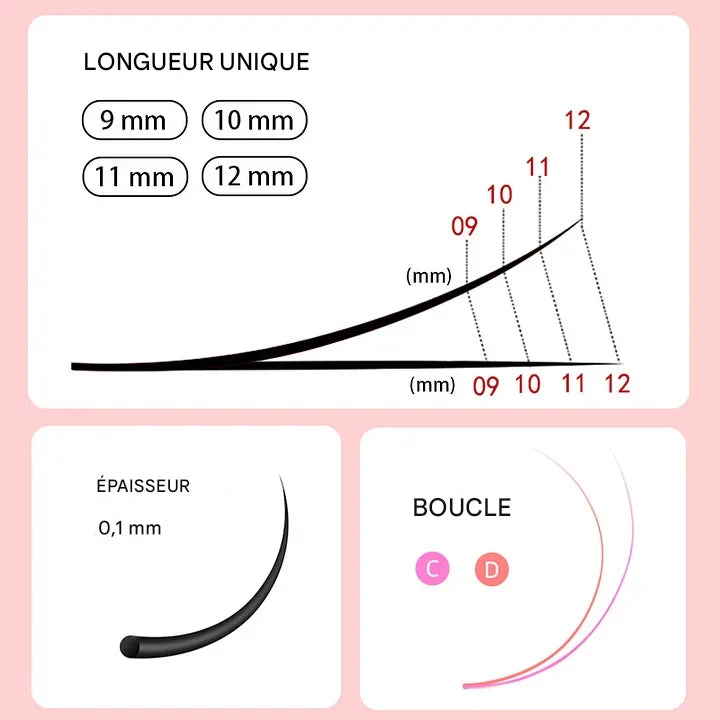 Extensions de Cils Individuelles DE® – 6 Rangées – Épaisseur 0,10 mm