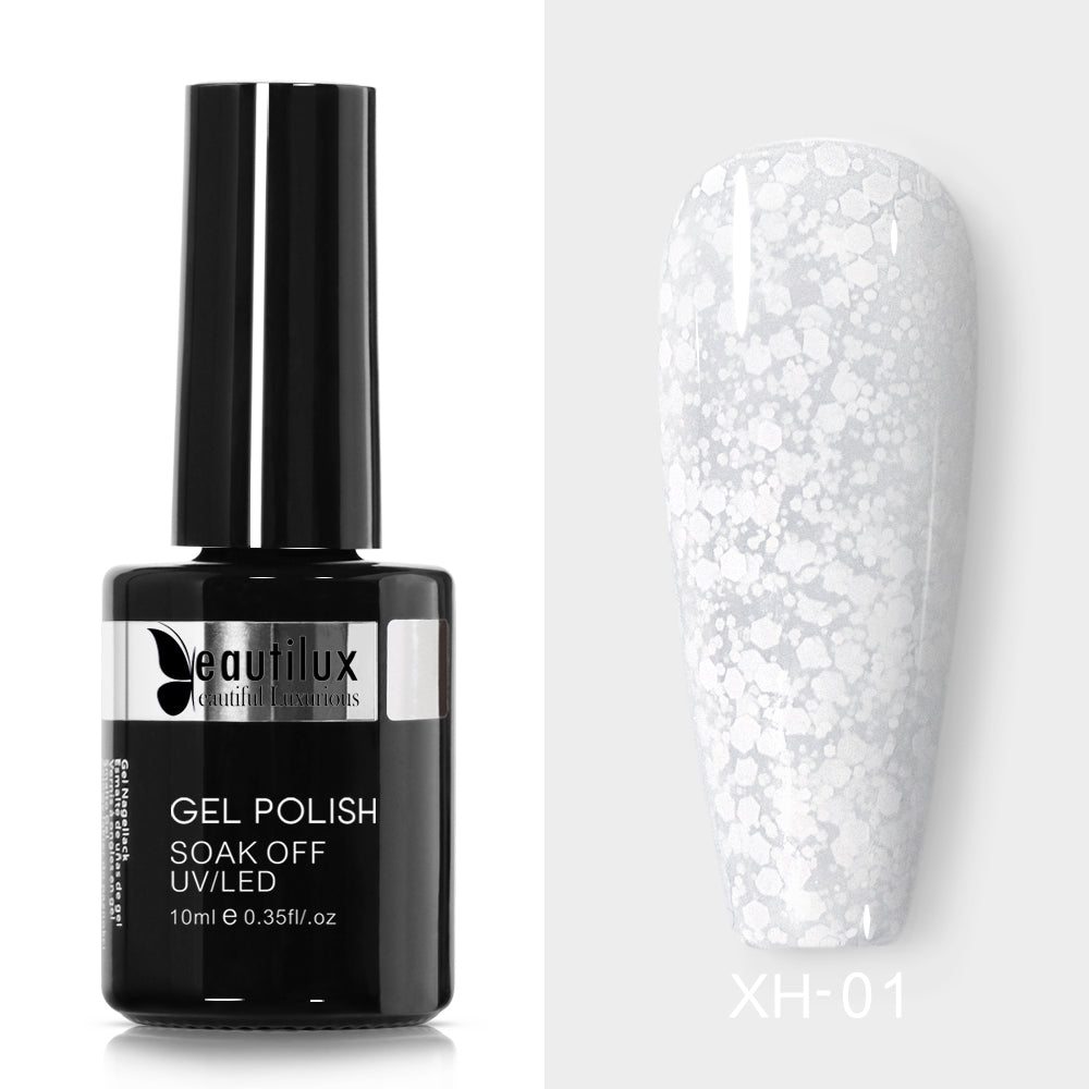 Semi-Permanent Varnish with Shimmering Snow Effect Peach Ref XH-05 - Subtle Shine and Hassle-Free Removal