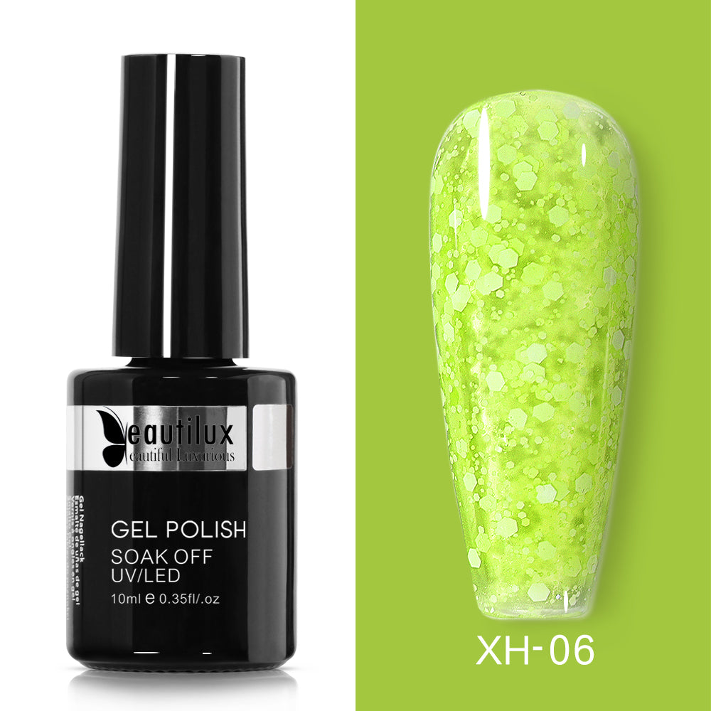 Semi-Permanent Varnish with Shimmering Snow Effect Peach Ref XH-05 - Subtle Shine and Hassle-Free Removal