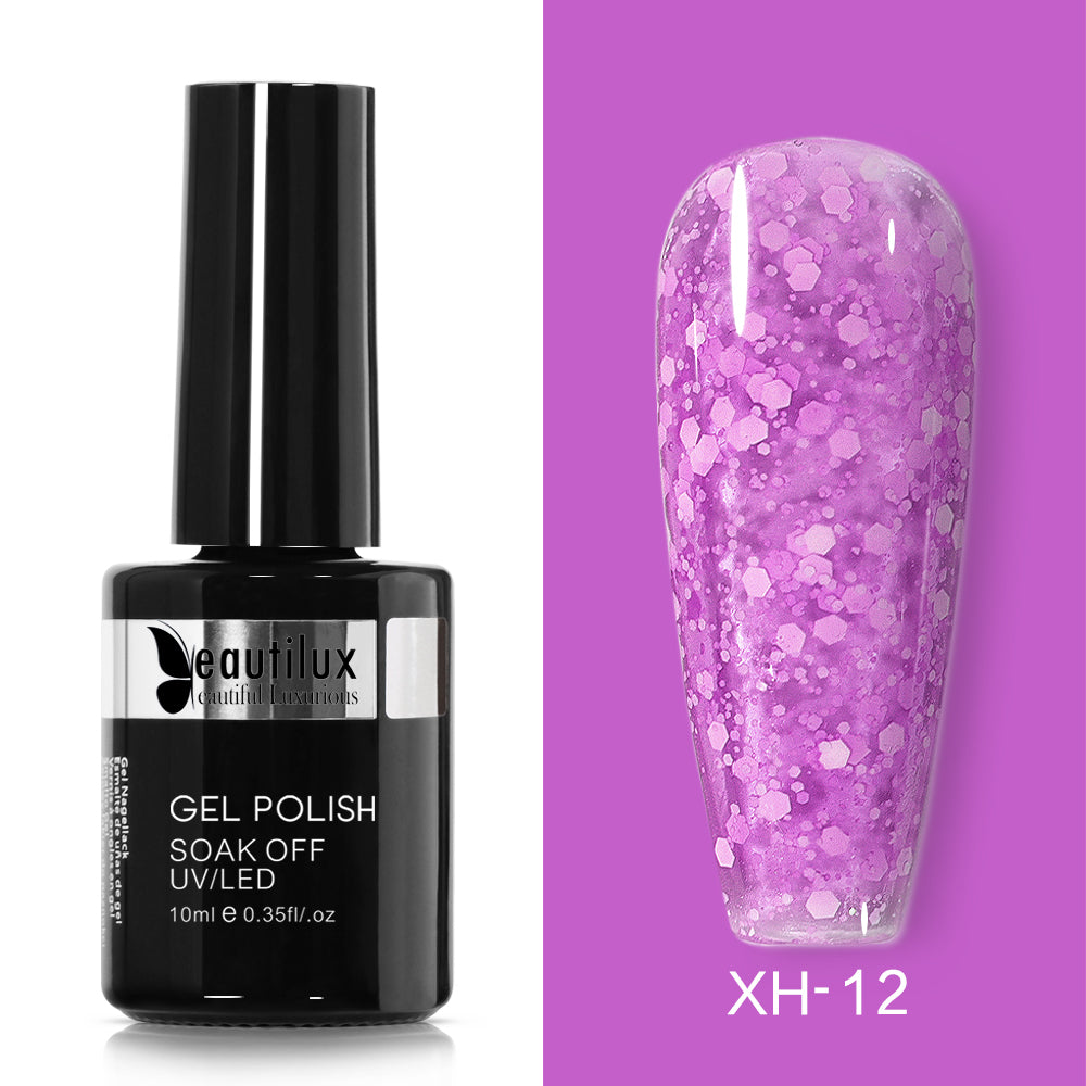 Semi-Permanent Varnish with Shimmering Snow Effect Peach Ref XH-05 - Subtle Shine and Hassle-Free Removal