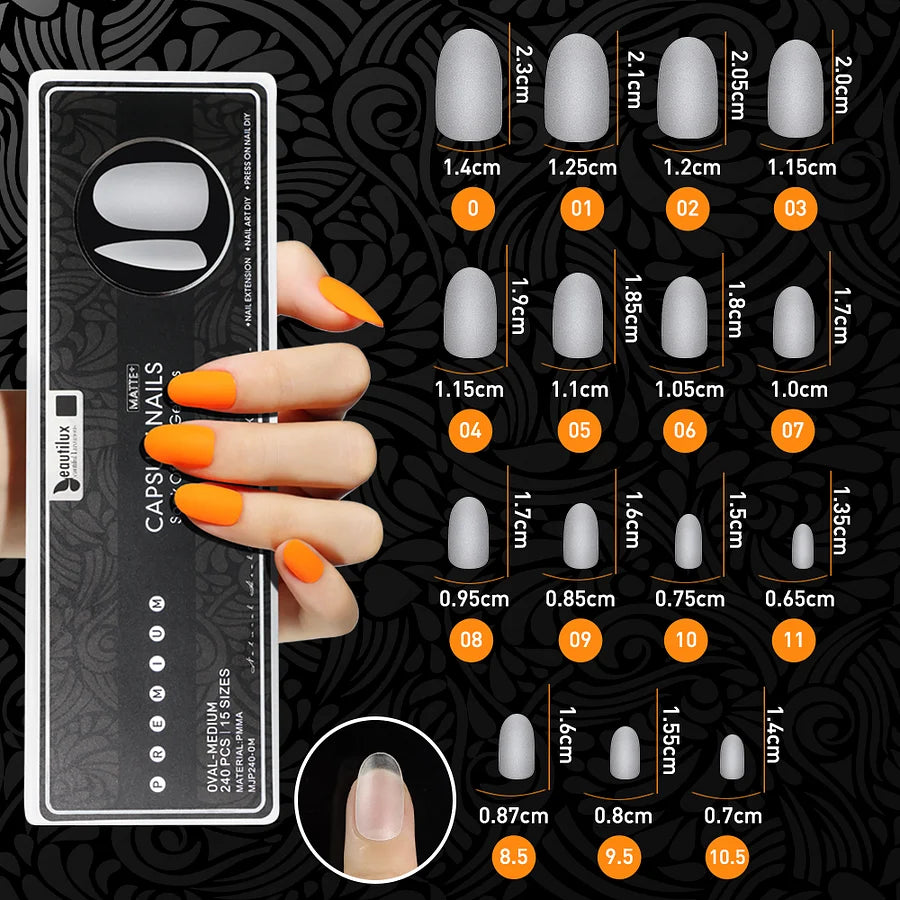 MATTE PLUS CAPSULE NAILS 240PCS-OVAL/MEDIUM MJP240-OM