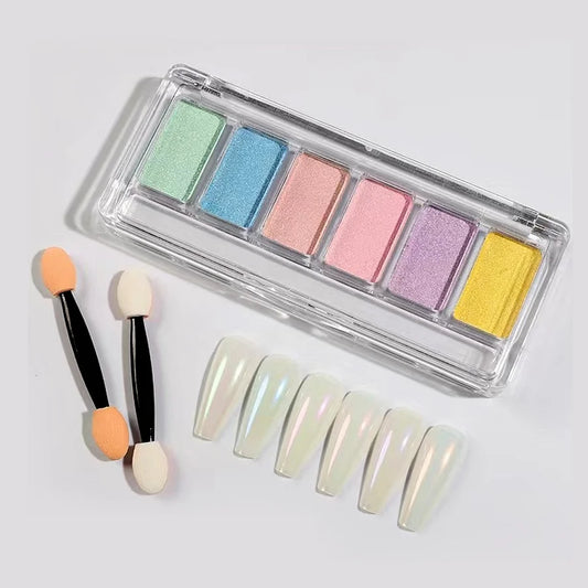 Palette Aurora de 6 Poudres Compactes - Effets Scintillants pour Ongles