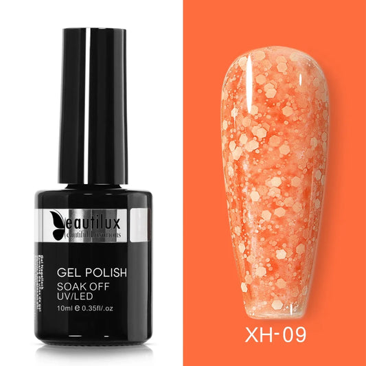 Semipermanenter Nagellack mit funkelndem Coral Snow-Effekt Ref. XH-09 – Intensive Farbe und einfache Entfernung