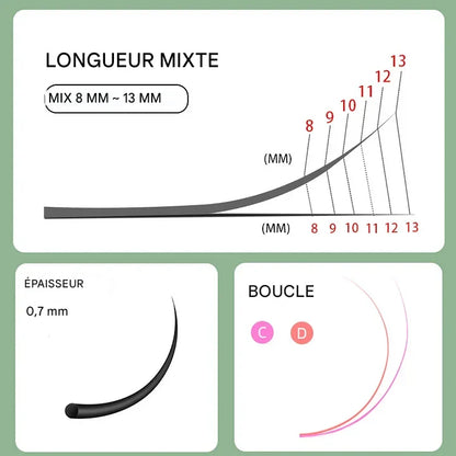 Extensions de Cils en V DE® – 12 Rangs – Longueurs Mixtes (8 à 13 mm)