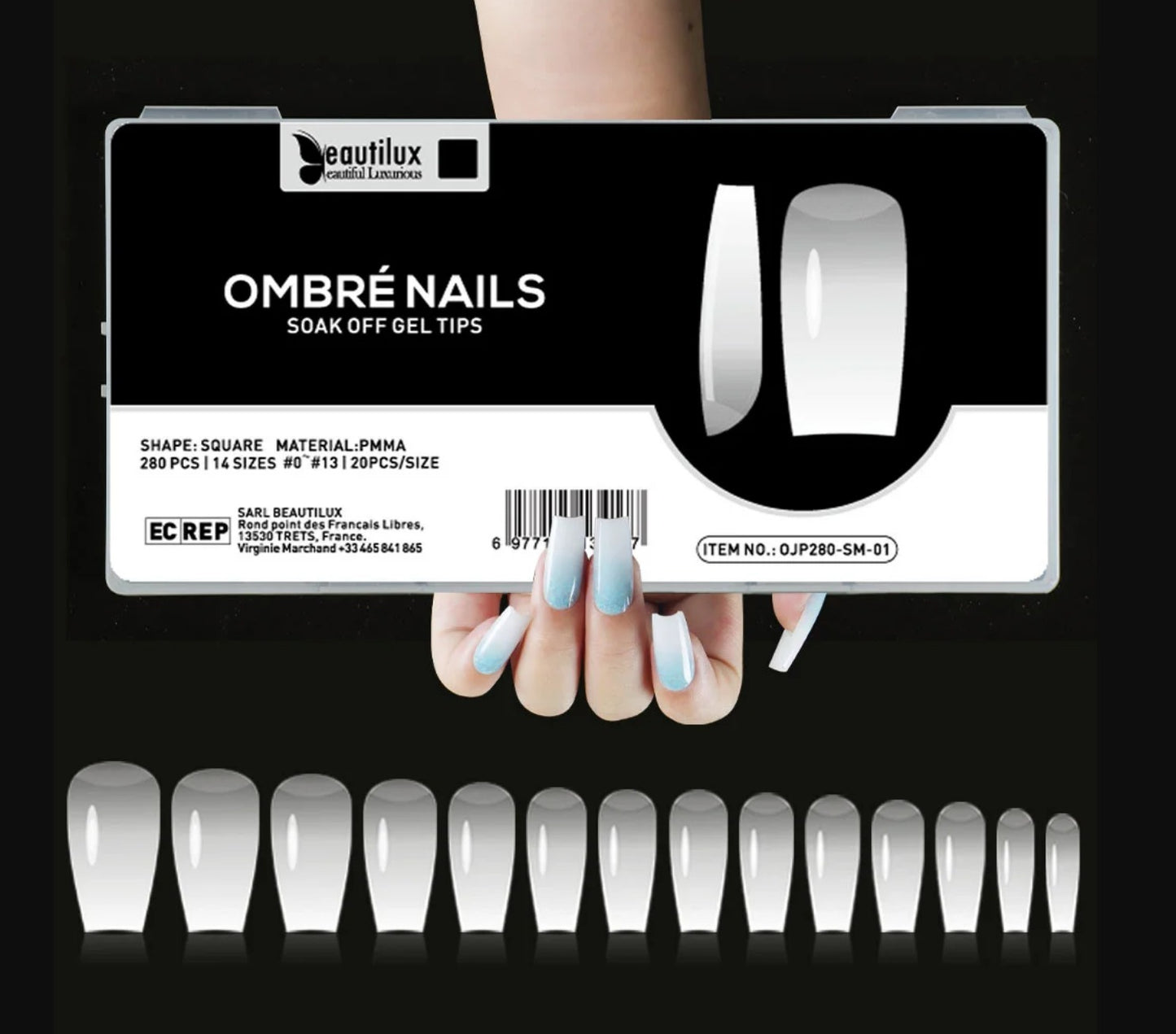 OJP280-CM-01 Ombré Nails Beautilux – Die professionelle Wahl für perfekte Nägel. Amerikanische Kapseln in Sargform