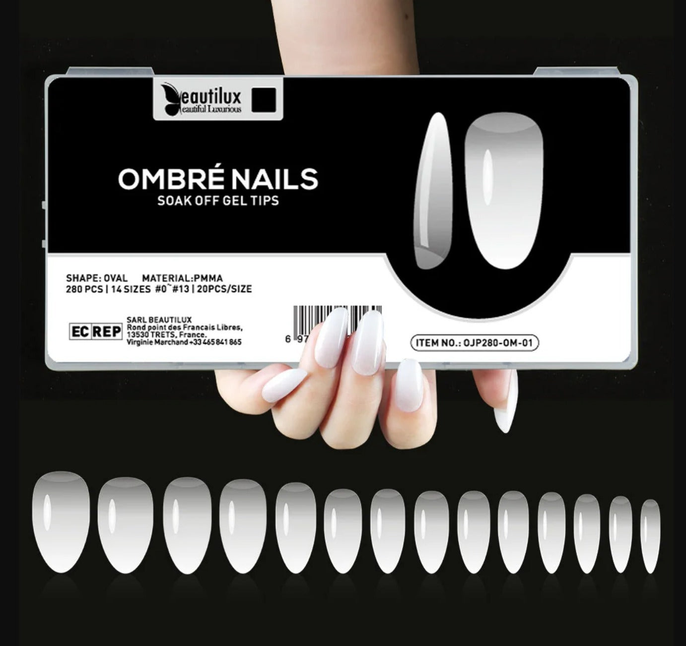 OJP280-OM-01 Ombré Nails Beautilux – Die professionelle Wahl für perfekte Nägel. Amerikanische Kapseln in ovaler Form